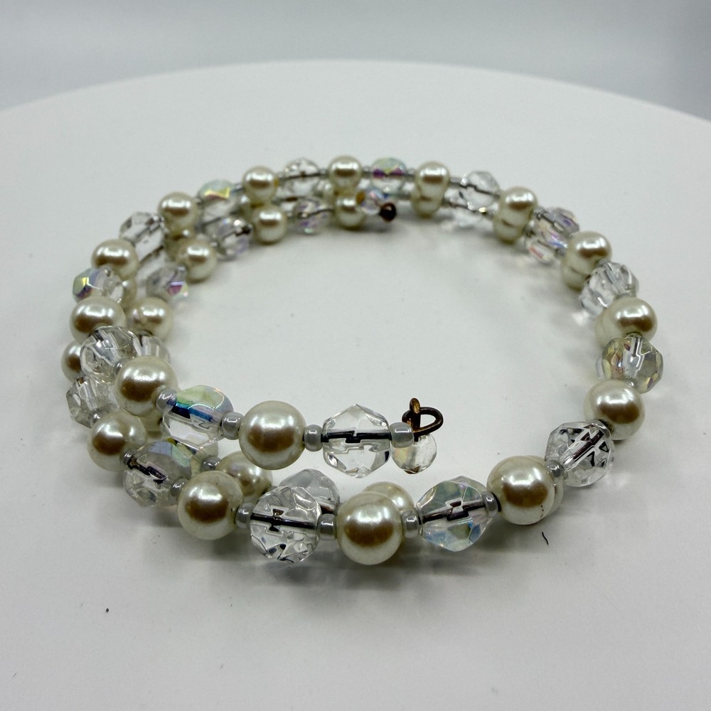 Faux Pearl & Crystal Wrap Bracelet - Stackable Boho Chic - Picture 4 of 13